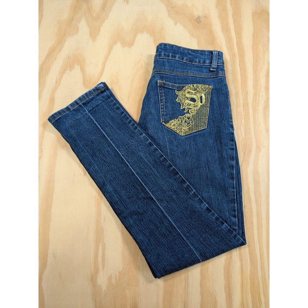 Vintage Southpole Embroidered Denim Jeans Gold Lace Detail Y2K Streetwear Size 9